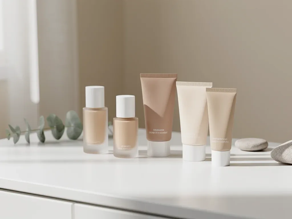 Collection of clean foundation bottles and tubes