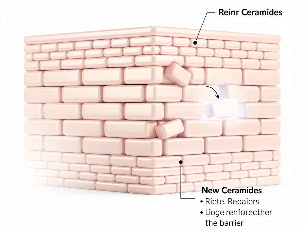 Diagram illustrating the skin's ceramide barrier being rebuilt.