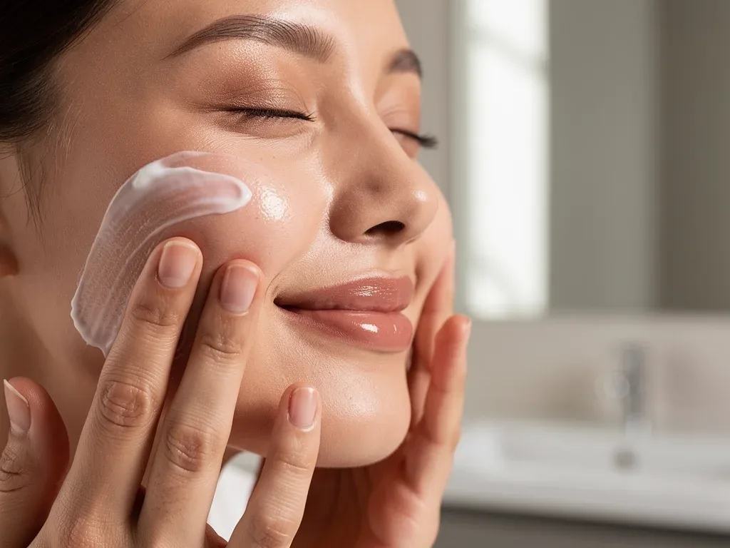 Person applying ceramide-rich cream as part of their Skin Cycling 2.0 routine.