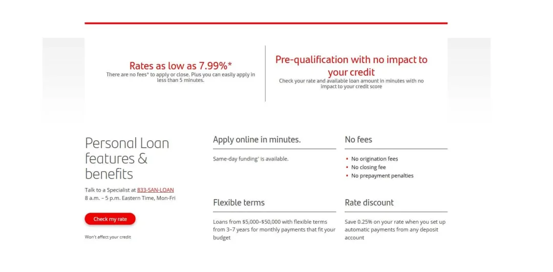 Santander Personal Loans website.