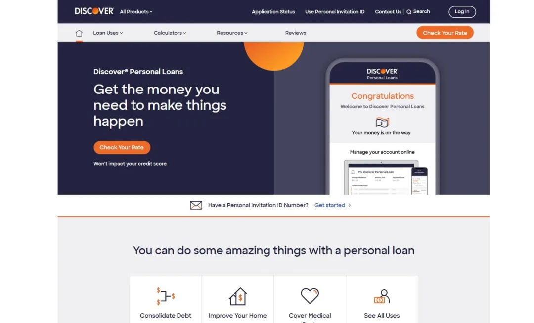 Discover Online Personal Loan website.