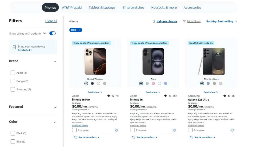 ATeT Postpaid Plans and deals at website.