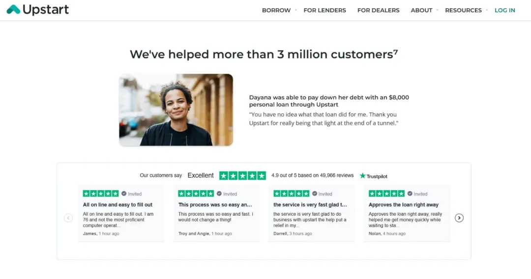 Upstart Personal Loans website.