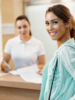 Woman visiting a Local Bank.