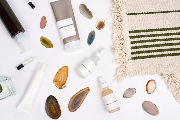 A detailed flat lay of various high-quality anti-aging skincare products, including serums, creams, and sunscreens, ready for a personalized routine.