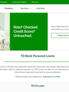 TD Bank Personal Loans website.