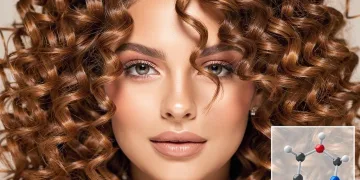 Woman with perfectly defined, long-lasting curls from molecular bond-building.