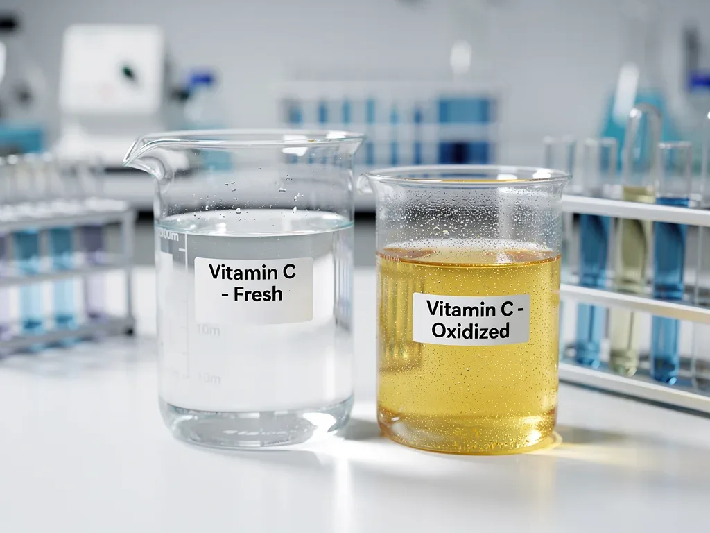 Laboratory comparison of fresh versus oxidized vitamin C serum.