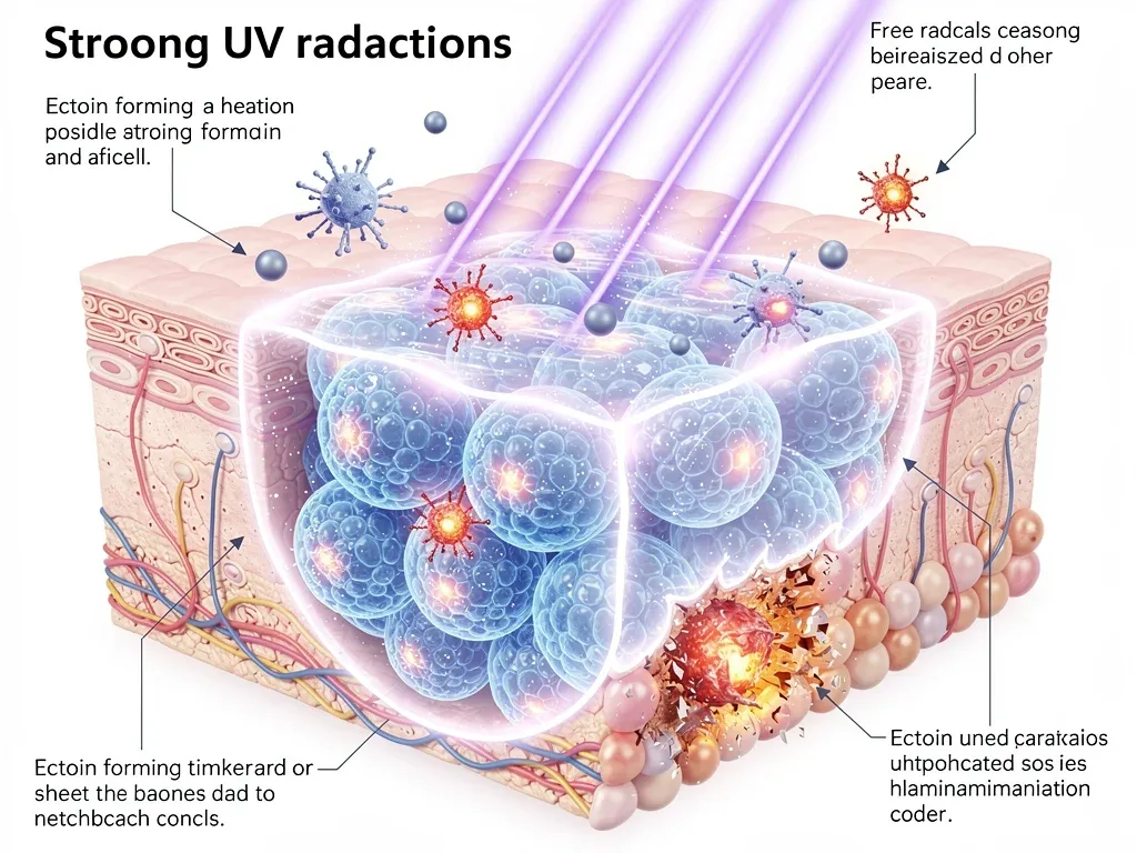 Illustration of skin cells and environmental stress related to ectoin research