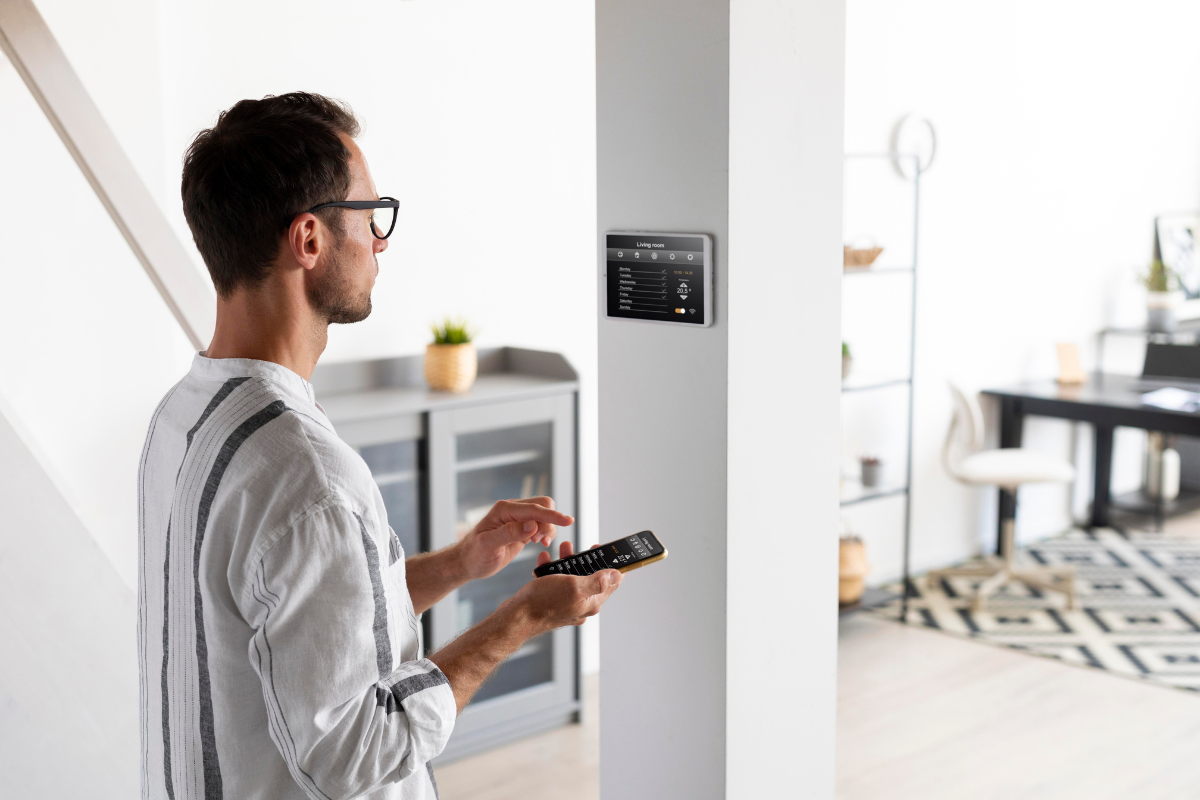 Homem segurando controle e conferindo como automatizar casa.