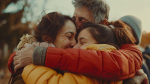 family hugs celebrating life insurance guaranteed