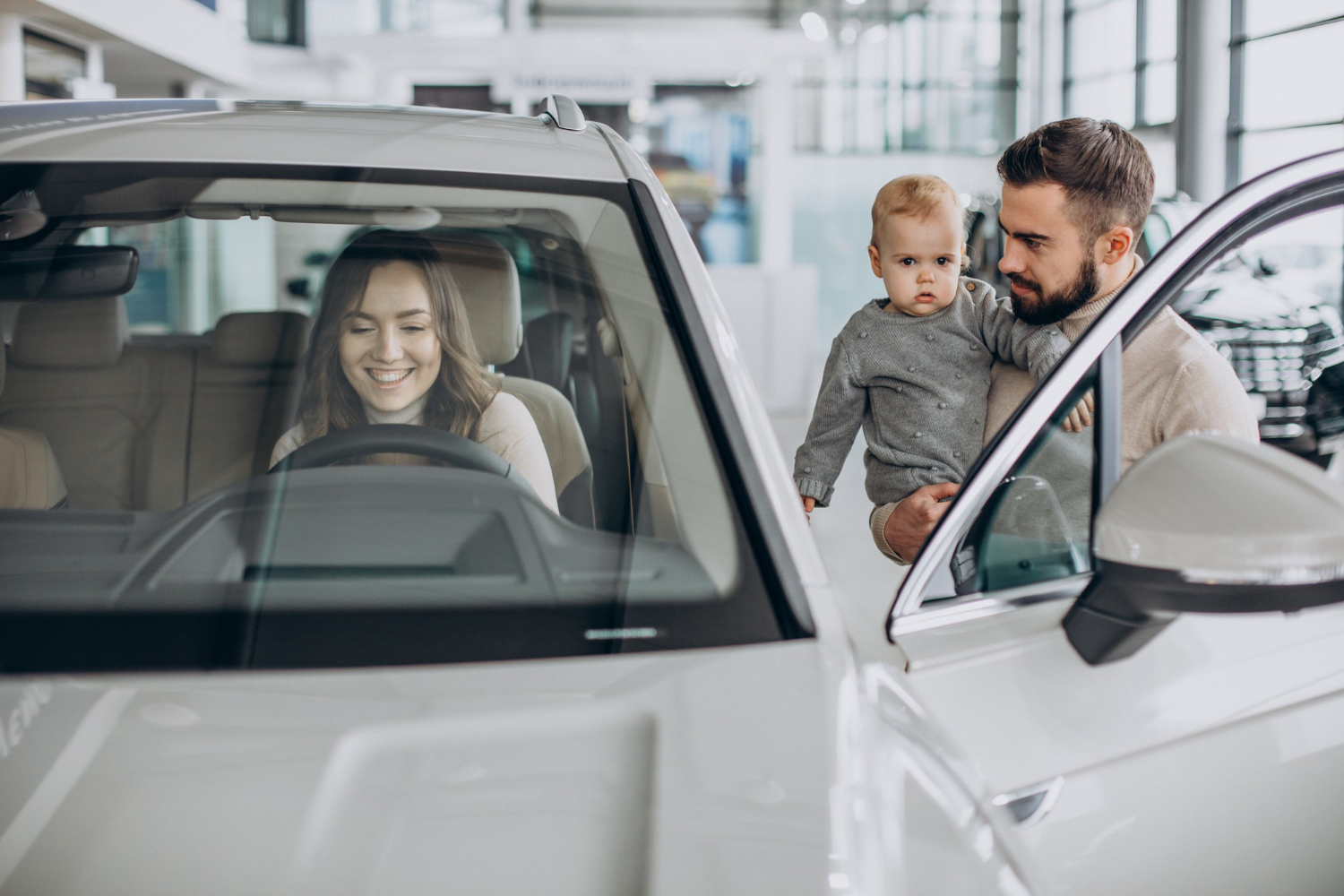 happy family with car insurance