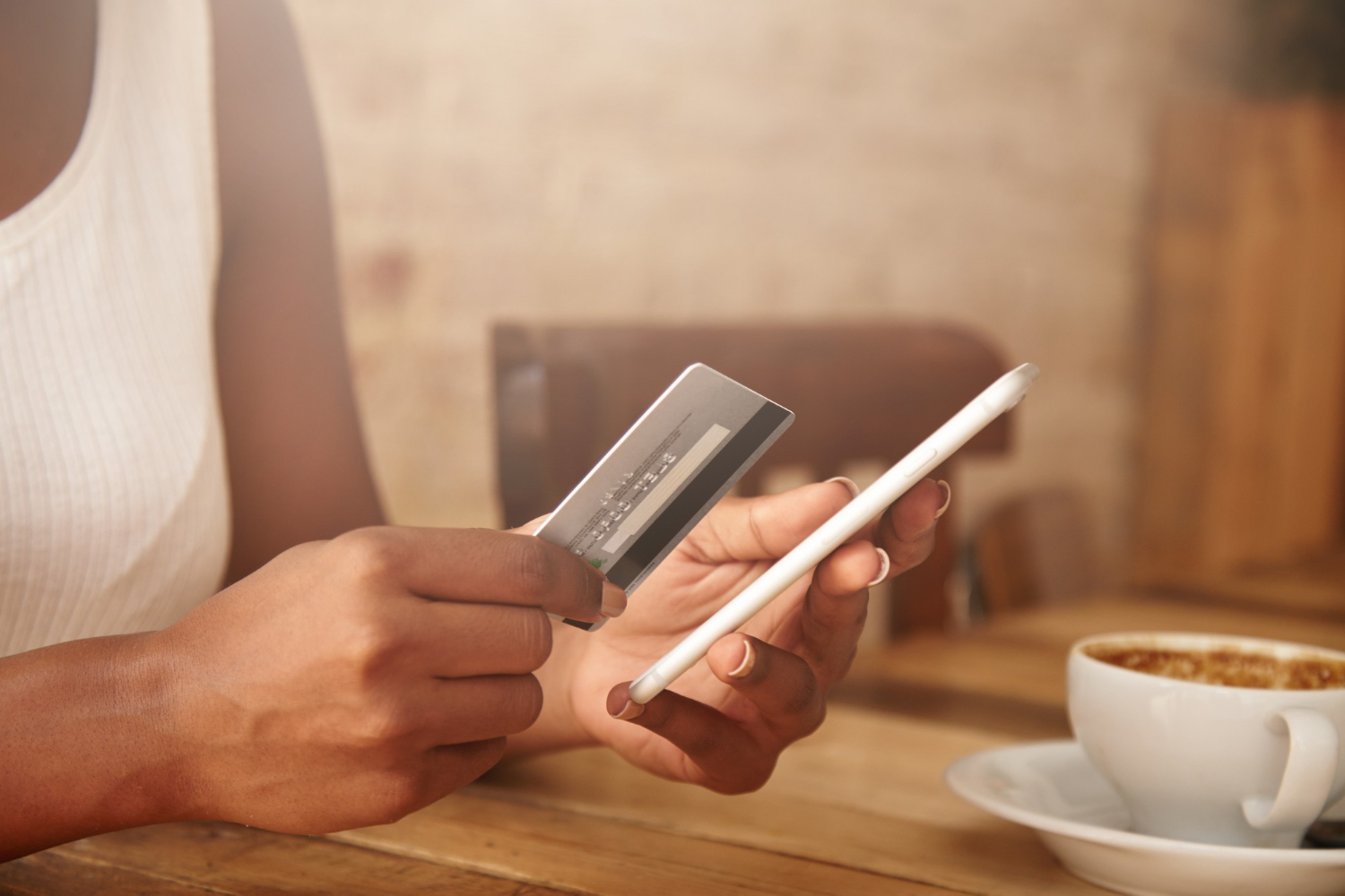 Woman making credit card for online shopping