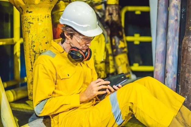 A construction equipment operator performing a detailed pre-shift inspection, checking fluid levels and visible components, emphasizing responsible operation.
