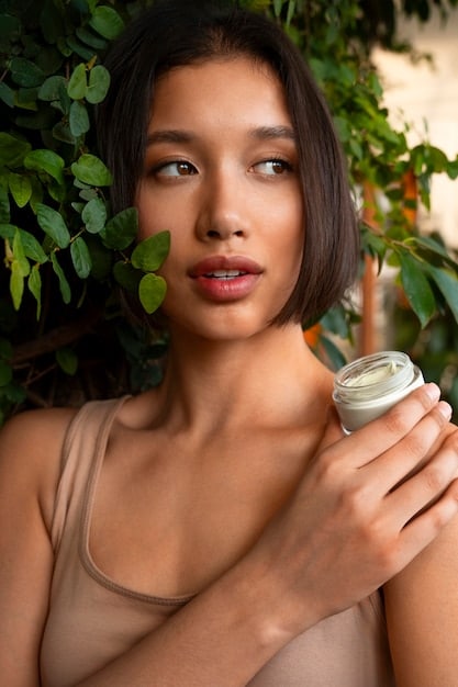 A close-up of a person gently applying a gel-based, oil-free moisturizer to their face, showcasing the lightweight texture and healthy glow.