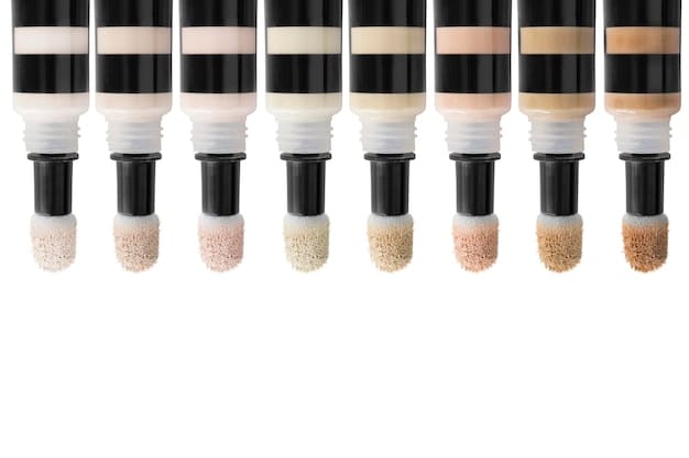 A diverse array of contouring and highlighting products arranged neatly, featuring cream sticks, liquid drops, and powder palettes, illustrating the variety of textures and applications.