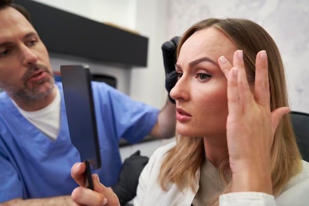 A dermatologist meticulously applying a topical cream to a patient's face during an anti-aging consultation, highlighting precision and professional care.