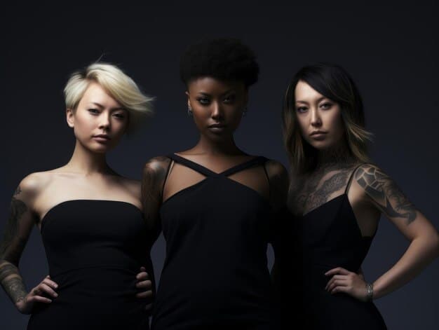 A diverse collage of women in different settings, each wearing a little black dress styled uniquely for various occasions: one in sneakers for casual, another with a blazer for business, and a third with statement jewelry for a party, illustrating versatility.