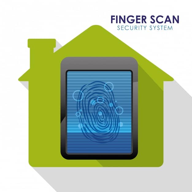 A digital fingerprint or biometric scan overlaid on a smart home interface, representing advanced authentication and a zero-trust model for secure access, coupled with network monitoring graphics.